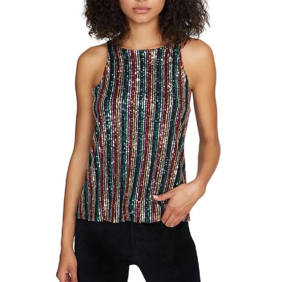 Sanctuary Black Cyber Sequins Tank Top Size S 4 6 Stretch Blouse Party Cute - Picture 16 of 16